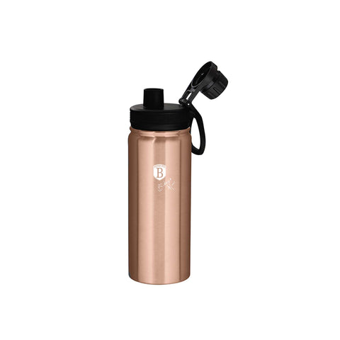 Product image of Sport bottle 540ml. Part of the Metallic Line Rose Gold Edition . Features: • Material: inner body 18/10 stainless steel • Capacity: 540 ml • Color: metallic rose gold • Packing: half giftbox. (Studio view). Official Berlinger Haus product, boosted by Promintra sl.