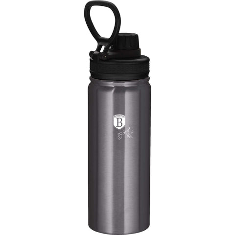 Product image of Sport bottle 720ml. Part of the Metallic Line Carbon Pro Edition . Features: • Material: inner body 18/10 stainless steel • Capacity: 720 ml • Color: metallic dark grey • Packing: half giftbox. (Studio view). Official Berlinger Haus product, boosted by Promintra sl.