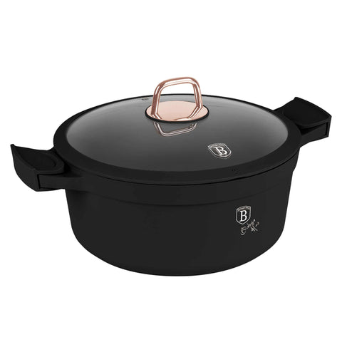  BH/7784, Cacerola con tapa de 28 cm, negra, oro rosa, cacerola de 28 cm, aluminio fundido, cacerola, olla, cacerola con tapa, utensilios de cocina, cocina, ollas y cazuelas