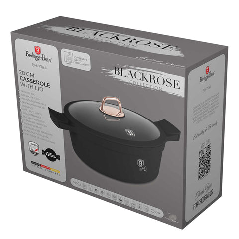  BH/7784, Cacerola con tapa de 28 cm, negra, oro rosa, cacerola de 28 cm, aluminio fundido, cacerola, olla, cacerola con tapa, utensilios de cocina, cocina, ollas y cazuelas