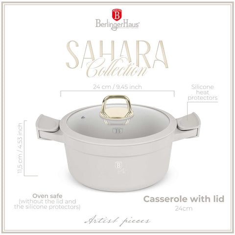  BH/7787, Cacerola con tapa 24cm, Crema Mate, Cacerola 24 cm, Aluminio fundido, Cacerola, Olla, Cacerola con tapa, Batería de cocina, Cocina, Ollas y cazuelas