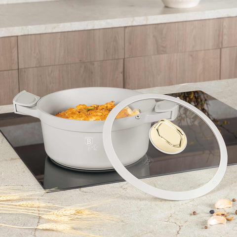  BH/7787, Cacerola con tapa 24cm, Crema Mate, Cacerola 24 cm, Aluminio fundido, Cacerola, Olla, Cacerola con tapa, Batería de cocina, Cocina, Ollas y cazuelas