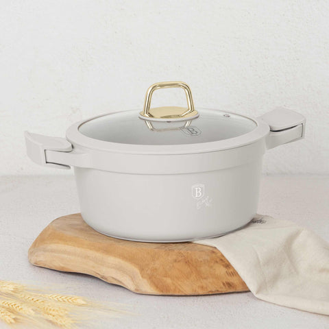  BH/7787, Cacerola con tapa 24cm, Crema Mate, Cacerola 24 cm, Aluminio fundido, Cacerola, Olla, Cacerola con tapa, Batería de cocina, Cocina, Ollas y cazuelas