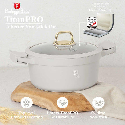  BH/7787, Cacerola con tapa 24cm, Crema Mate, Cacerola 24 cm, Aluminio fundido, Cacerola, Olla, Cacerola con tapa, Batería de cocina, Cocina, Ollas y cazuelas