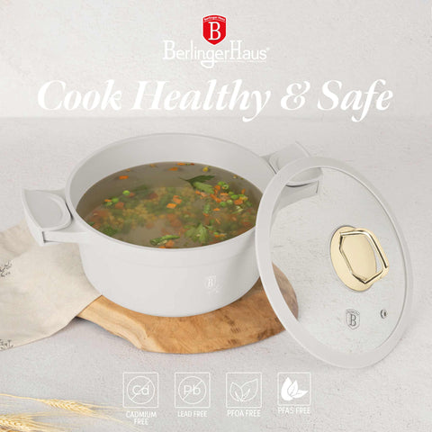  BH/7787, Cacerola con tapa 24cm, Crema Mate, Cacerola 24 cm, Aluminio fundido, Cacerola, Olla, Cacerola con tapa, Batería de cocina, Cocina, Ollas y cazuelas