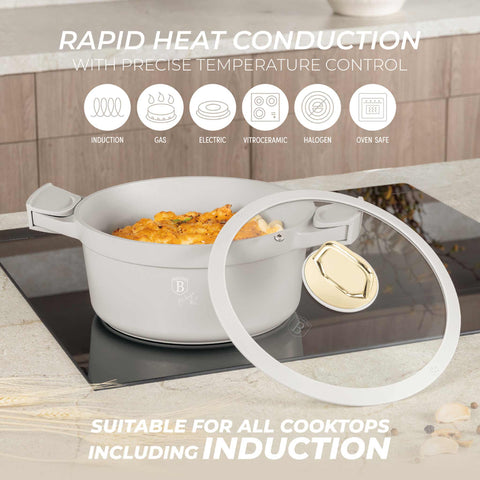  BH/7787, Cacerola con tapa 24cm, Crema Mate, Cacerola 24 cm, Aluminio fundido, Cacerola, Olla, Cacerola con tapa, Batería de cocina, Cocina, Ollas y cazuelas