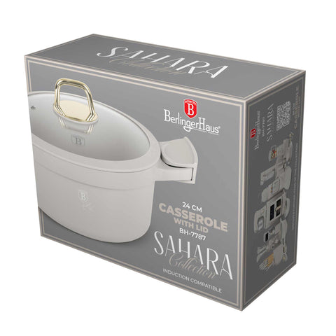  BH/7787, Cacerola con tapa 24cm, Crema Mate, Cacerola 24 cm, Aluminio fundido, Cacerola, Olla, Cacerola con tapa, Batería de cocina, Cocina, Ollas y cazuelas