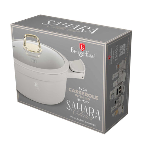 BH/7787, Cacerola con tapa 24 cm, crema mate, cacerola de 24 cm, aluminio fundido, cacerola, olla, cacerola con tapa, batería de cocina, cocinar, Berlinger Haus, Promintra, caja de regalo, conceptual, estilo de vida