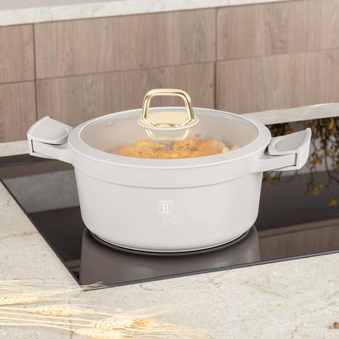  BH/7787, Cacerola con tapa 24cm, Crema Mate, Cacerola 24 cm, Aluminio fundido, Cacerola, Olla, Cacerola con tapa, Batería de cocina, Cocina, Ollas y cazuelas