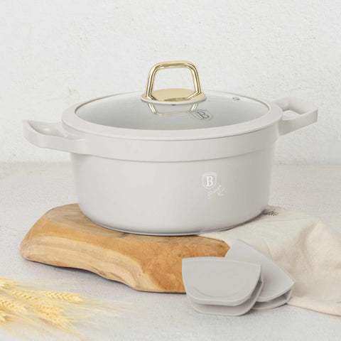  BH/7787, Cacerola con tapa 24cm, Crema Mate, Cacerola 24 cm, Aluminio fundido, Cacerola, Olla, Cacerola con tapa, Batería de cocina, Cocina, Ollas y cazuelas