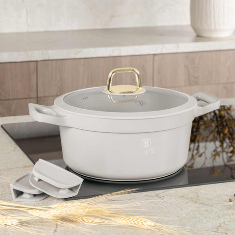  BH/7787, Cacerola con tapa 24cm, Crema Mate, Cacerola 24 cm, Aluminio fundido, Cacerola, Olla, Cacerola con tapa, Batería de cocina, Cocina, Ollas y cazuelas