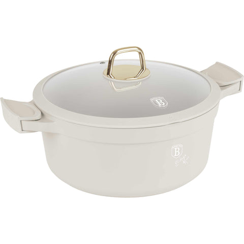 Cacerola, olla, cacerola con tapa, batería de cocina, cocinar, aluminio fundido, cacerola de 28 cm, crema mate, NUEVO, BH/7788