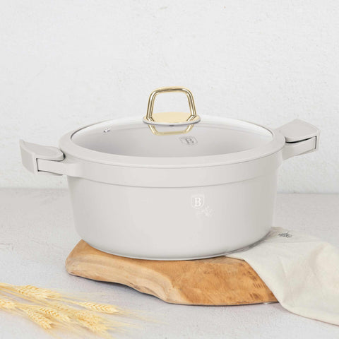 Cacerola, olla, cacerola con tapa, batería de cocina, cocinar, aluminio fundido, cacerola de 28 cm, crema mate, NUEVO, BH/7788