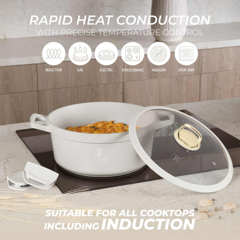  BH/7788, Cacerola con tapa 28cm, Crema Mate, Cacerola 28 cm, Aluminio fundido, Cacerola, Olla, Cacerola con tapa, Batería de cocina, Cocina, Ollas y cazuelas