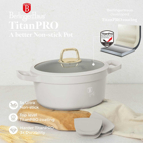  BH/7788, Cacerola con tapa 28cm, Crema Mate, Cacerola 28 cm, Aluminio fundido, Cacerola, Olla, Cacerola con tapa, Batería de cocina, Cocina, Ollas y cazuelas