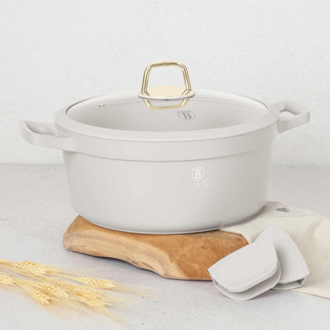  BH/7788, Cacerola con tapa 28cm, Crema Mate, Cacerola 28 cm, Aluminio fundido, Cacerola, Olla, Cacerola con tapa, Batería de cocina, Cocina, Ollas y cazuelas