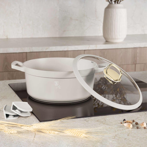  BH/7788, Cacerola con tapa 28cm, Crema Mate, Cacerola 28 cm, Aluminio fundido, Cacerola, Olla, Cacerola con tapa, Batería de cocina, Cocina, Ollas y cazuelas