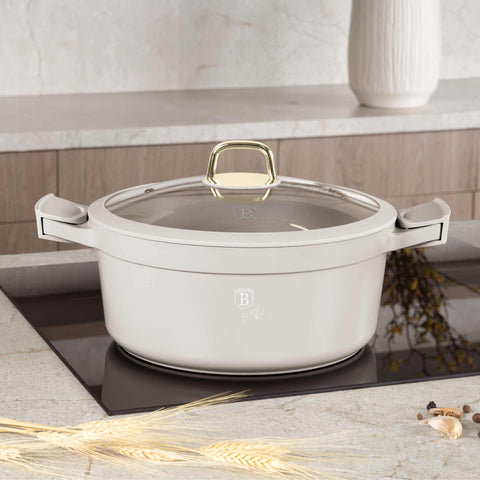  BH/7788, Cacerola con tapa 28cm, Crema Mate, Cacerola 28 cm, Aluminio fundido, Cacerola, Olla, Cacerola con tapa, Batería de cocina, Cocina, Ollas y cazuelas