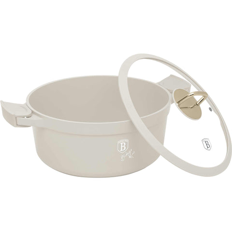 Cacerola, olla, cacerola con tapa, batería de cocina, cocinar, aluminio fundido, cacerola de 28 cm, crema mate, NUEVO, BH/7788