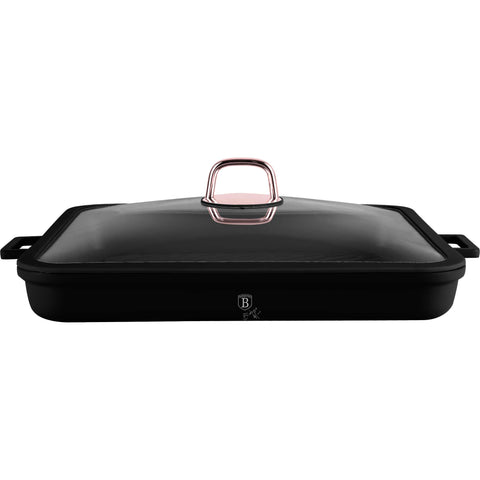 BH/7789, NUEVO, Sartén cuadrada con tapa 34 cm, negro, oro rosa, sartén cuadrada 34 cm, aluminio fundido, sartén, sartén, sartén grill, sartén grill con tapa, sartén grill cuadrada, utensilios de cocina, cocinar