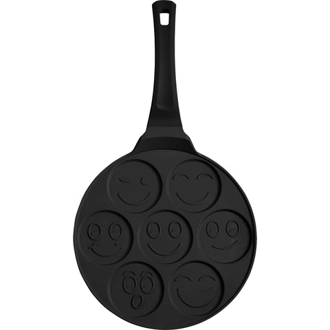  BH/7791, Molde para panqueques con 7 agujeros y diseño de emojis, 26 cm, negro, aluminio fundido, con agujeros, emojis, utensilios de cocina, sartenes, para crepes y panqueques