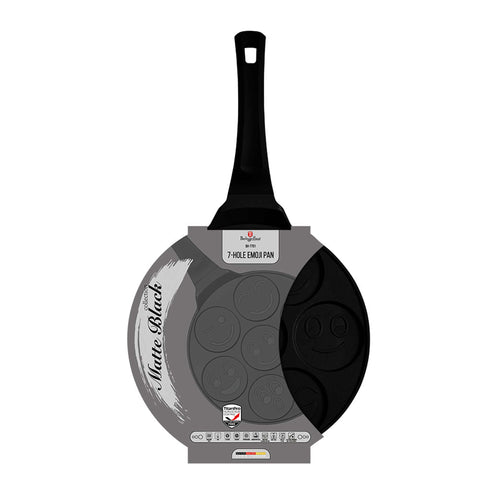  BH/7791, Molde para panqueques con 7 agujeros y diseño de emojis, 26 cm, negro, aluminio fundido, con agujeros, emojis, utensilios de cocina, sartenes, para crepes y panqueques
