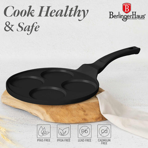  BH/7795, Molde para panqueques de 4 agujeros, 26 cm, negro, aluminio fundido, con agujeros, utensilios de cocina, sartenes, para crepes y panqueques