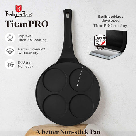  BH/7795, Molde para panqueques de 4 agujeros, 26 cm, negro, aluminio fundido, con agujeros, utensilios de cocina, sartenes, para crepes y panqueques