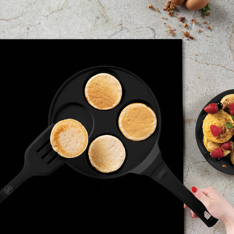  BH/7795, Molde para panqueques de 4 agujeros, 26 cm, negro, aluminio fundido, con agujeros, utensilios de cocina, sartenes, para crepes y panqueques