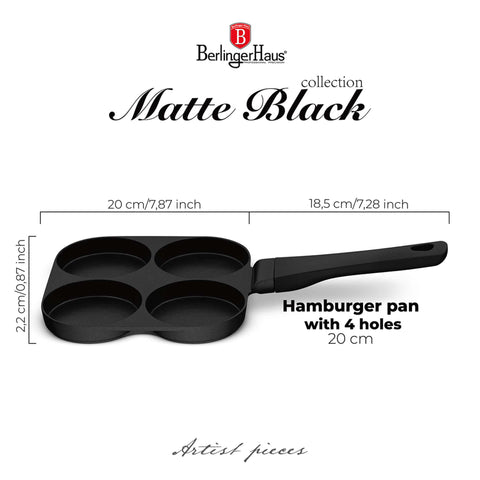  BH/7797,BH/1447N,Sartén para hamburguesas de 4 agujeros, 20 cm, Negra,Sartén para hamburguesas de 4 agujeros,Aluminio fundido,Sartén para hamburguesas,Sartén para panqueques,Sartén para huevos fritos,Sartén con agujeros,Sartén,Sartenes,Sartén para crepes/panqueques