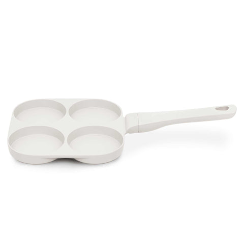 Product image of 4holes blank hamburger pan 20cm. Part of the Sahara Collection . Features: • Material: cast aluminium • Pancake pan Ø20*2,2 cm • Color: matt cream. (Studio view). Official Berlinger Haus product, boosted by Promintra sl.