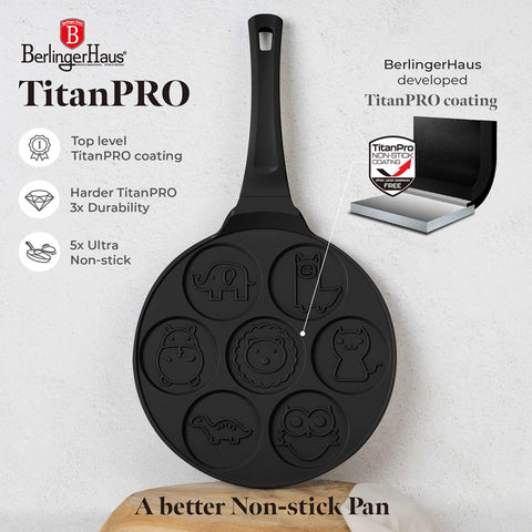  BH/7799, Molde para panqueques con 7 agujeros, 26 cm, color negro, aluminio fundido, con agujeros, para animales, utensilios de cocina, sartenes, para crepes y panqueques