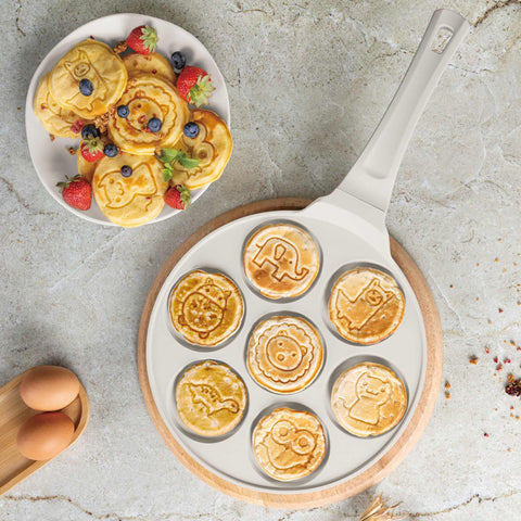  BH/7800, Molde para crepes con forma de animal, 7 agujeros, 26 cm, color crema mate, aluminio fundido, molde para crepes con agujeros, animal, utensilios de cocina, cocina, sartenes, molde para crepes/panqueques