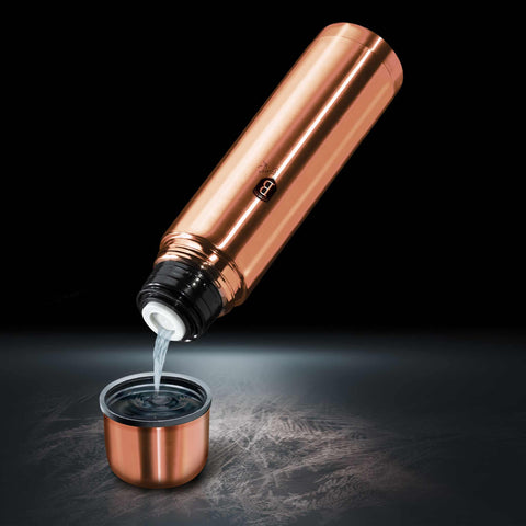 Product image of Vacuum flask 0,5L. Part of the Metallic Line Rose Gold Edition . Features: • Material: inner body 18/10 stainless steel • Capacity: 0,5 L • Color: metallic rose gold • Packing: half giftbox. (Studio view). Official Berlinger Haus product, boosted by Promintra sl.