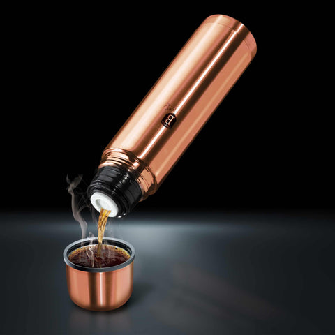 Product image of Vacuum flask 0,5L. Part of the Metallic Line Rose Gold Edition . Features: • Material: inner body 18/10 stainless steel • Capacity: 0,5 L • Color: metallic rose gold • Packing: half giftbox. (Studio view). Official Berlinger Haus product, boosted by Promintra sl.