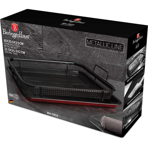  BH/7855, Bandeja rectangular para hornear con cesta metálica, color burdeos, rojo, utensilios para hornear, bandeja para hornear con cesta, bandeja para hornear, cesta, rectangular, hornear