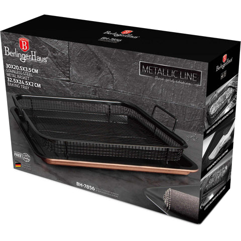  BH/7856, Bandeja rectangular para hornear con cesta metálica, Oro rosa, Utensilios para hornear, Bandeja para hornear con cesta, Bandeja para hornear, Cesta, Rectángulo, Horneado