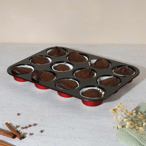  BH/7866, BH/1544, BH/1544A, molde para muffins de 12 tazas, burdeos, rojo, utensilios para hornear, molde para muffins de 12 tazas, molde para muffins, muffin, horneado