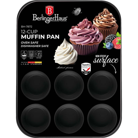  BH/7872, BH/1821, BH/1821A, molde para muffins de 12 tazas, gris oscuro, utensilios para hornear, molde para muffins de 12 tazas, molde para muffins, muffin, horneado