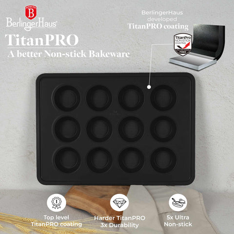  BH/7876, BH/7950, BH/7950N, molde para muffins de 12 tazas, negro mate, utensilios para hornear, molde para muffins de 12 tazas, molde para muffins, muffin, horneado