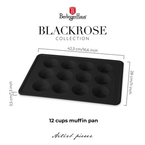  BH/7876, BH/7950, BH/7950N, molde para muffins de 12 tazas, negro mate, utensilios para hornear, molde para muffins de 12 tazas, molde para muffins, muffin, horneado
