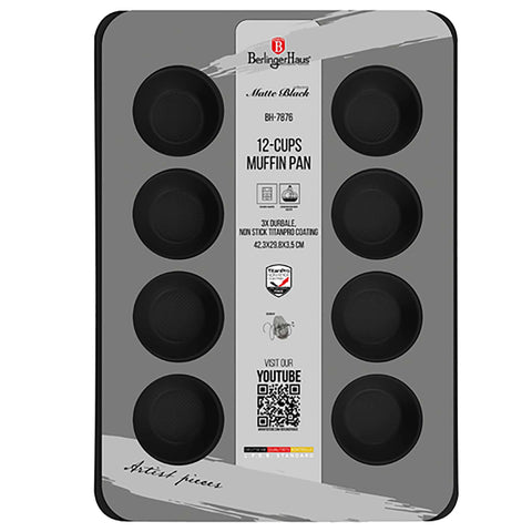  BH/7876, BH/7950, BH/7950N, molde para muffins de 12 tazas, negro mate, utensilios para hornear, molde para muffins de 12 tazas, molde para muffins, muffin, horneado
