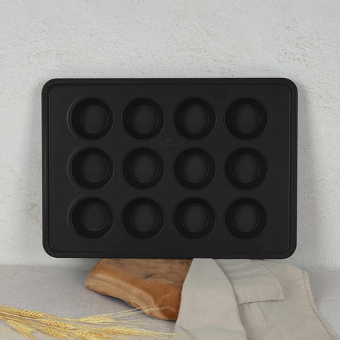  BH/7876, BH/7950, BH/7950N, molde para muffins de 12 tazas, negro mate, utensilios para hornear, molde para muffins de 12 tazas, molde para muffins, muffin, horneado