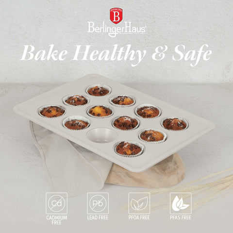  BH/7877, BH/7948, BH/7948N, molde para muffins de 12 tazas, crema mate, utensilios para hornear, molde para muffins de 12 tazas, molde para muffins, muffin, horneado