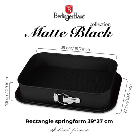 BH/7892, Molde desmontable rectangular 39x27cm, negro mate, utensilios para hornear - molde desmontable rectangular, molde desmontable cuadrado, pastel, acoplamiento, utensilios para hornear, horneado, Berlinger Haus, Promintra, caja de regalo, conceptual, estilo de vida