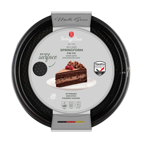  BH/7936, Molde desmontable redondo 26x6,8cm, Verde mate, utensilios para hornear, molde desmontable redondo, molde desmontable redondo, pastel, horneado, acoplamiento, molde desmontable