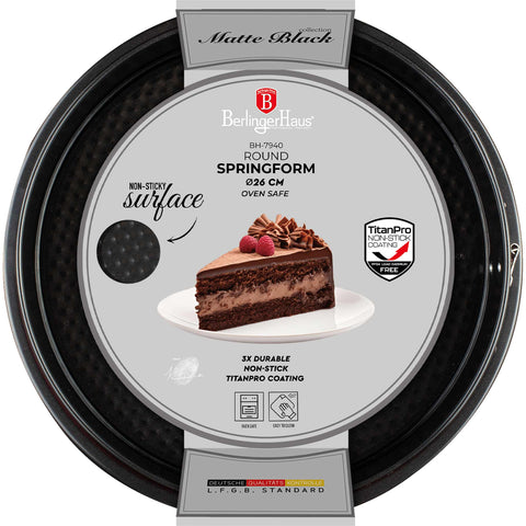 BH/7940, Molde desmontable redondo 26x6,8cm, Negro mate, Utensilios para hornear, Molde desmontable redondo, Molde desmontable redondo, Pastel, Horneado, Acoplamiento, Molde desmontable
