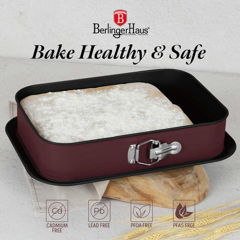  BH/7941, Molde desmontable rectangular 39x27cm, Burdeos mate, utensilios para hornear, molde desmontable rectangular, molde desmontable cuadrado, pastel, acoplamiento, horneado, molde desmontable