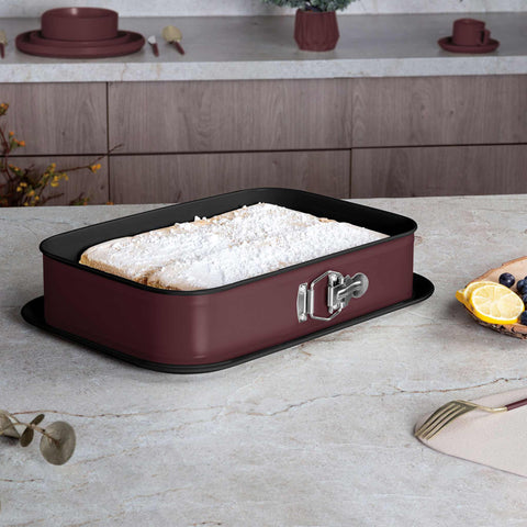  BH/7941, Molde desmontable rectangular 39x27cm, Burdeos mate, utensilios para hornear, molde desmontable rectangular, molde desmontable cuadrado, pastel, acoplamiento, horneado, molde desmontable