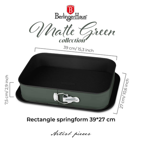  BH/7942, Molde desmontable rectangular 39x27cm, Verde mate, Utensilios para hornear, Molde desmontable rectangular, Molde desmontable cuadrado, Pastel, Acoplamiento, Horneado, Molde desmontable